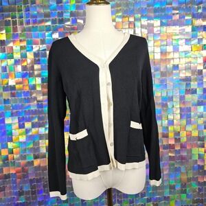 Charter Club Black Cream Trim Cardigan Sweater